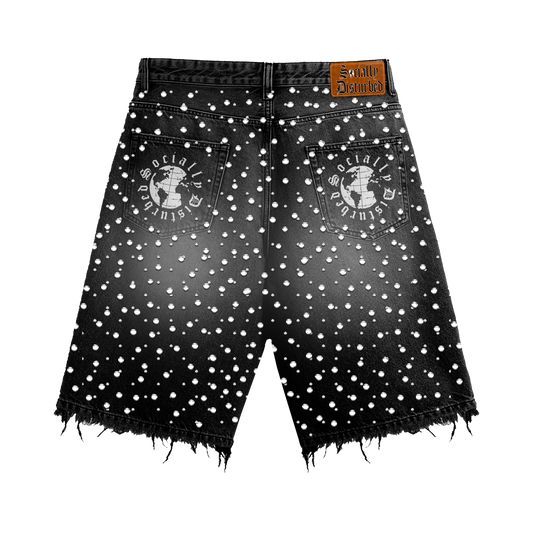 BLACK RHINESTONE JORTS