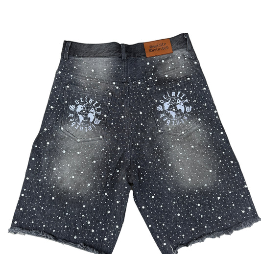 BLACK RHINESTONE JORTS