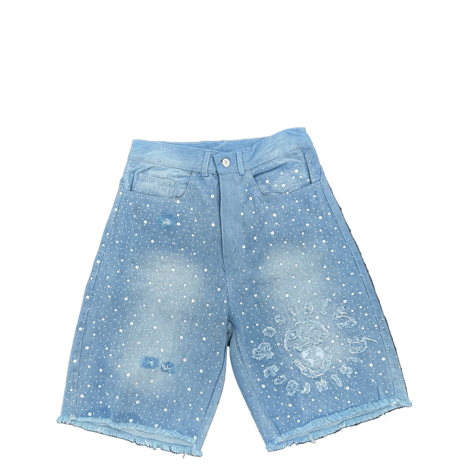 BLUE RHINESTONE JORTS