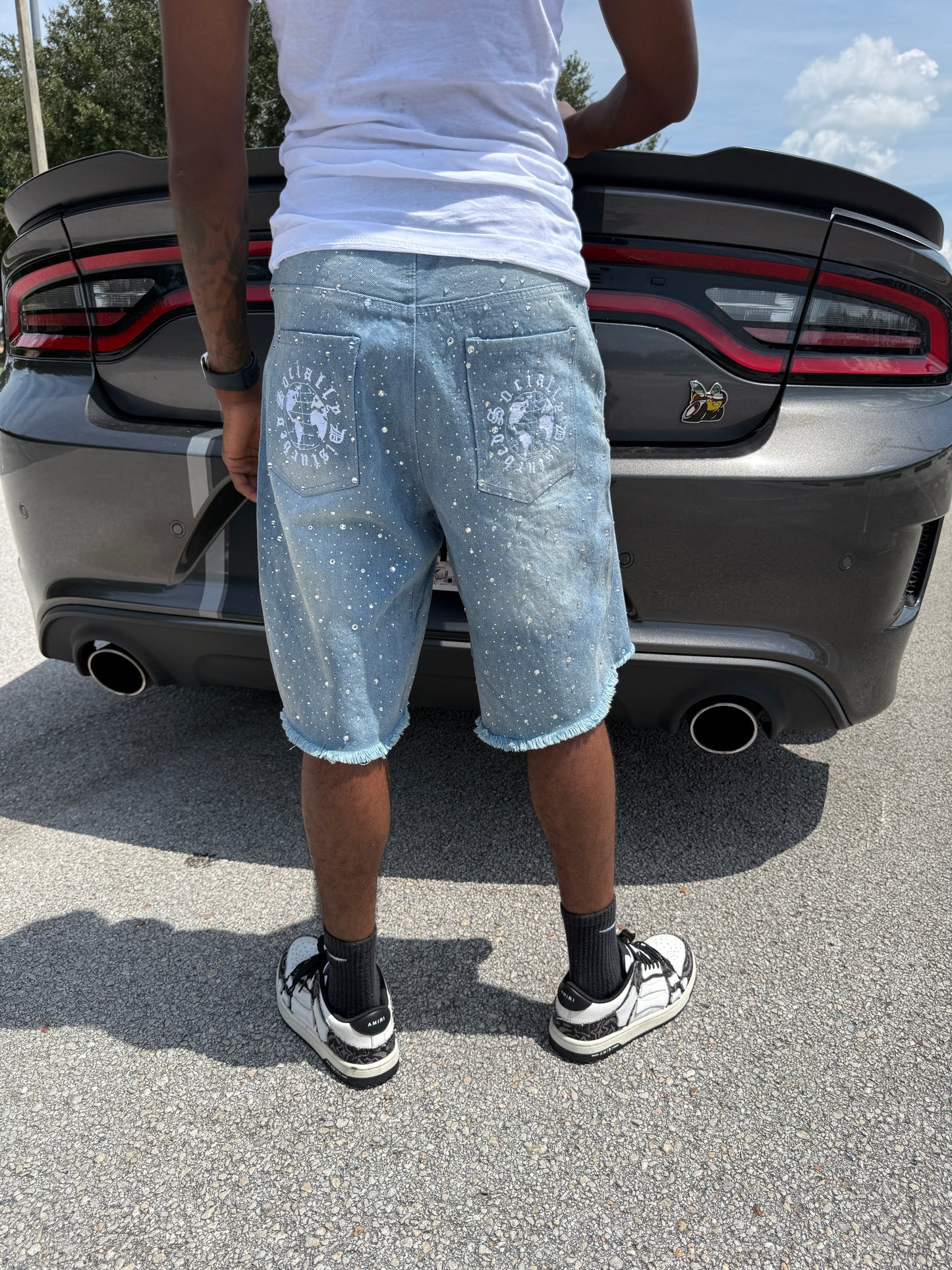 BLUE RHINESTONE JORTS