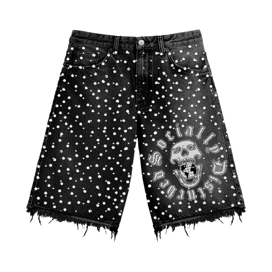 BLACK RHINESTONE JORTS