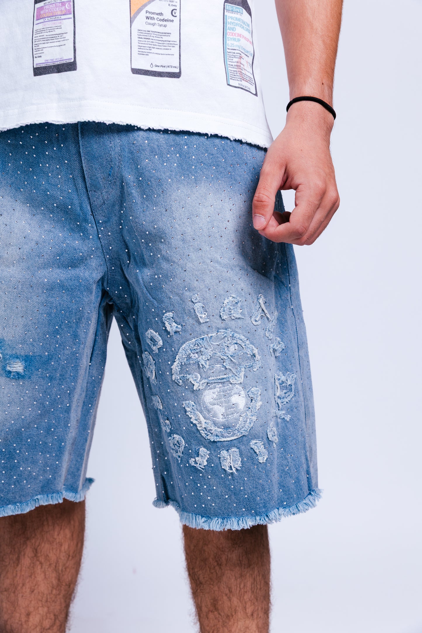 BLUE RHINESTONE JORTS
