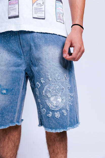 BLUE RHINESTONE JORTS