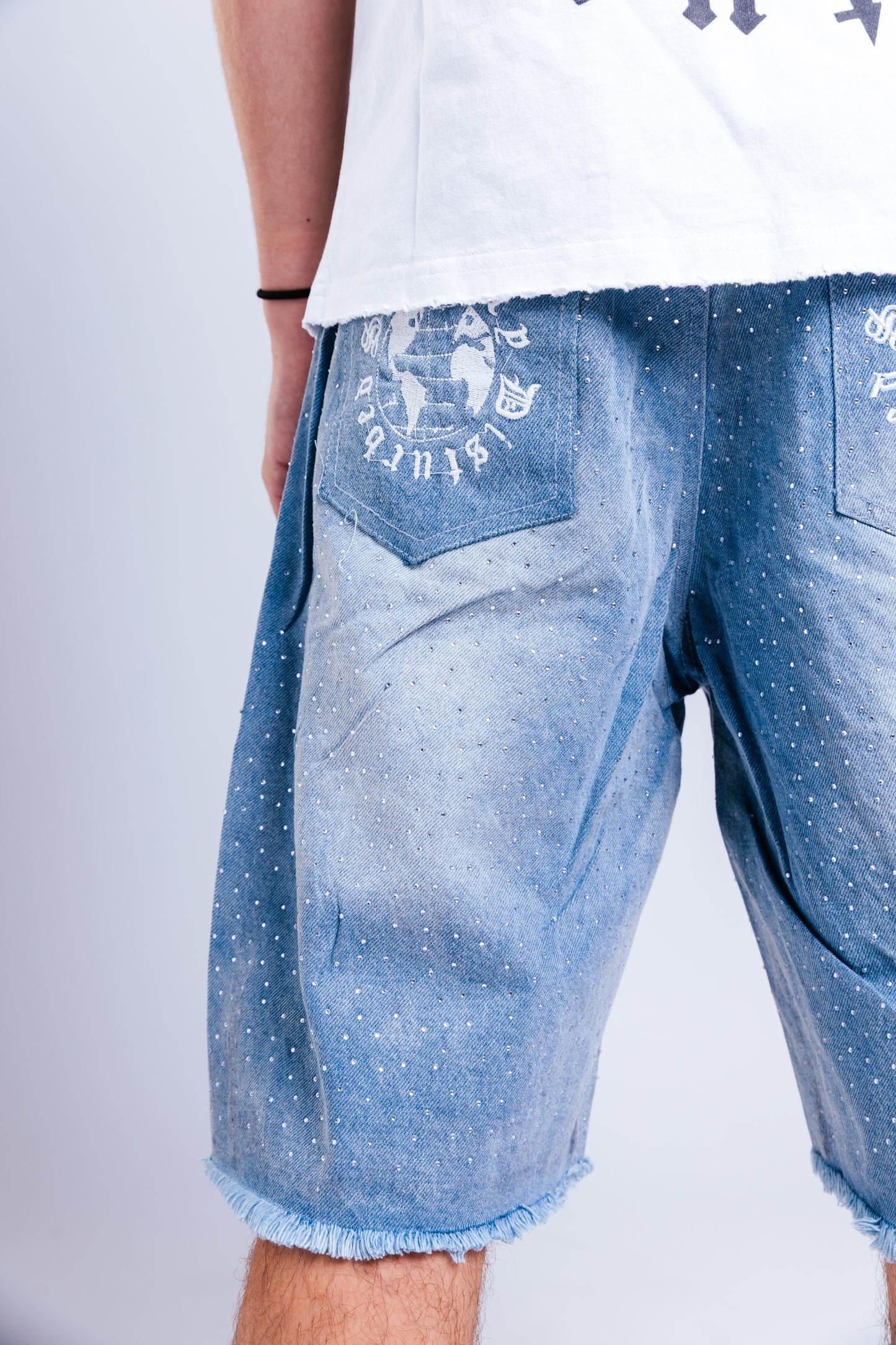 BLUE RHINESTONE JORTS