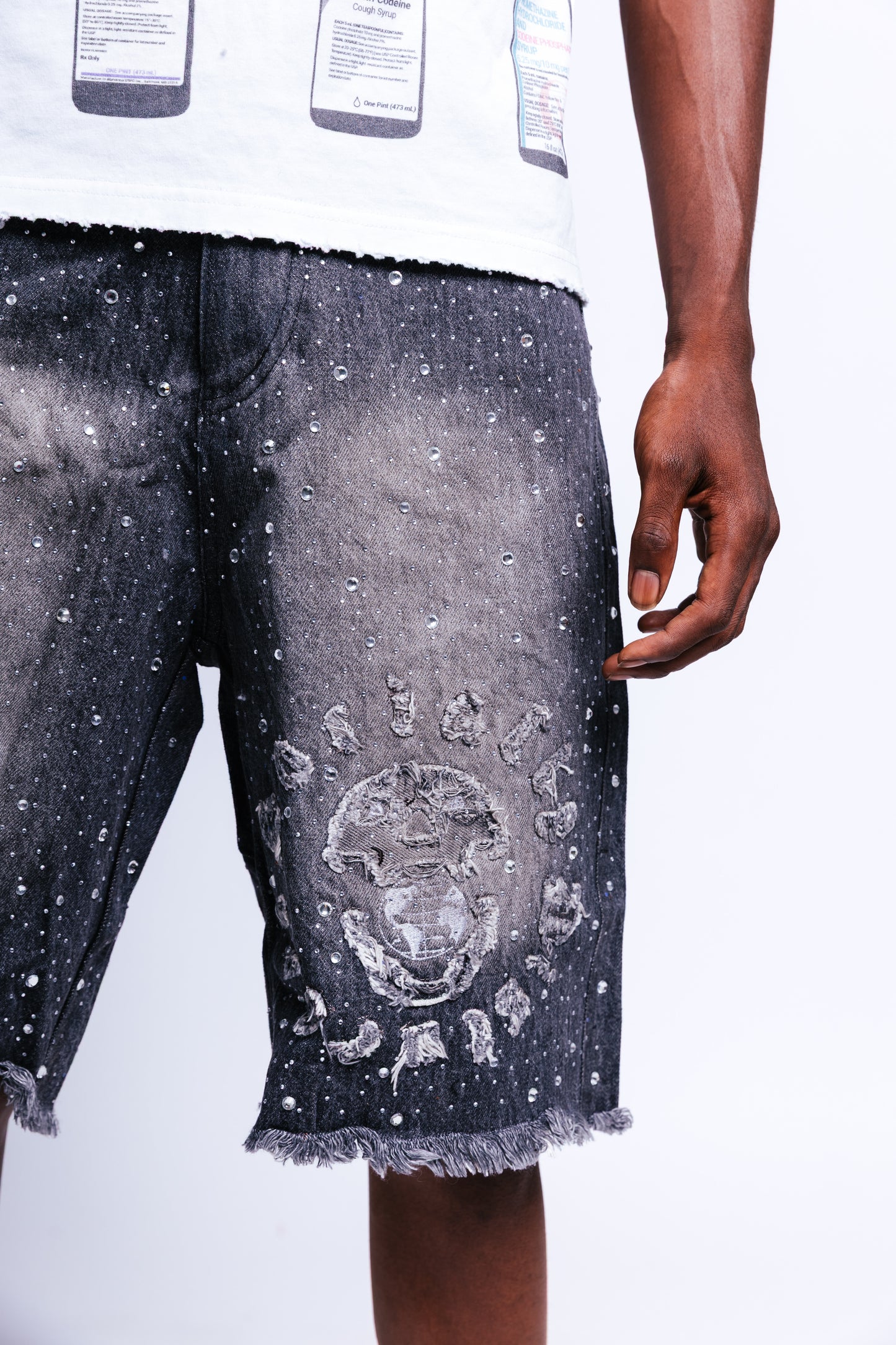 BLACK RHINESTONE JORTS
