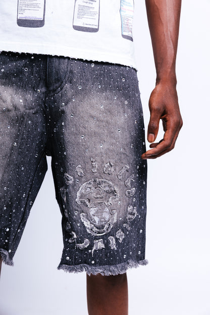 BLACK RHINESTONE JORTS