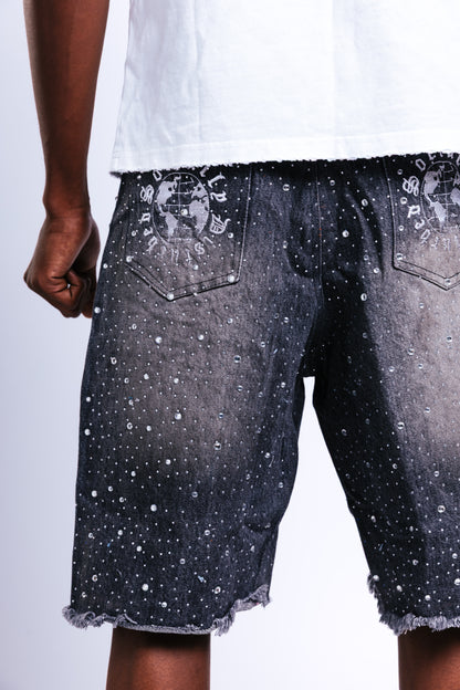BLACK RHINESTONE JORTS