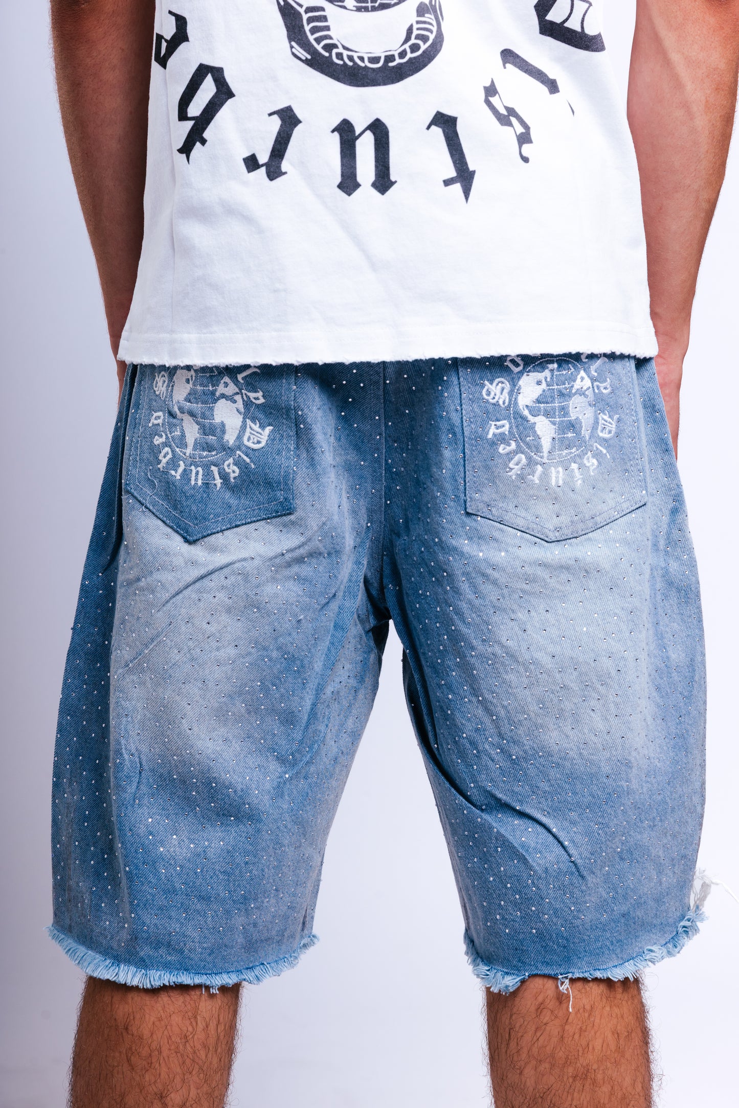 BLUE RHINESTONE JORTS