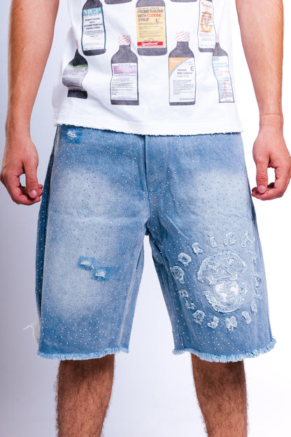 BLUE RHINESTONE JORTS