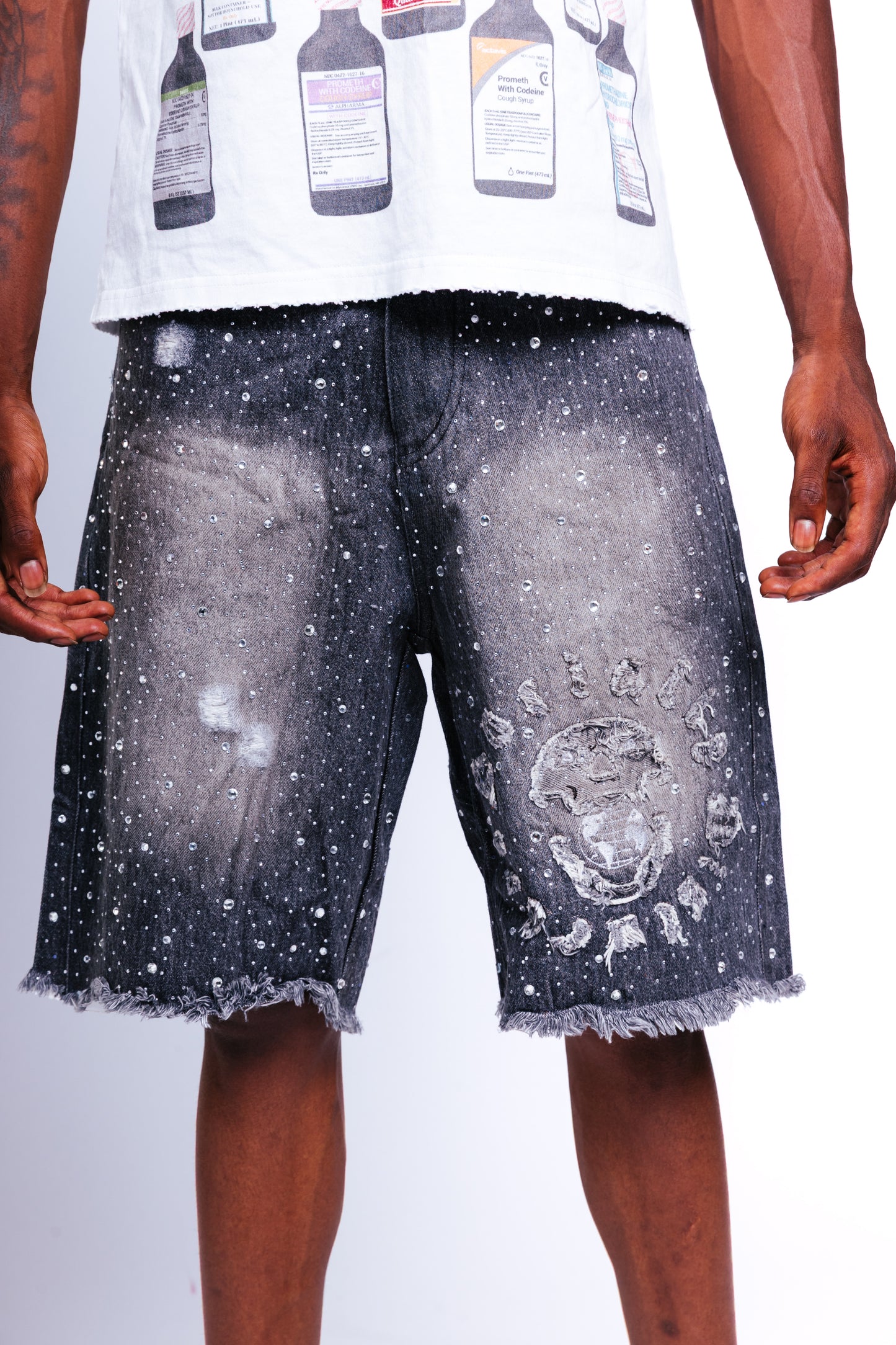 BLACK RHINESTONE JORTS
