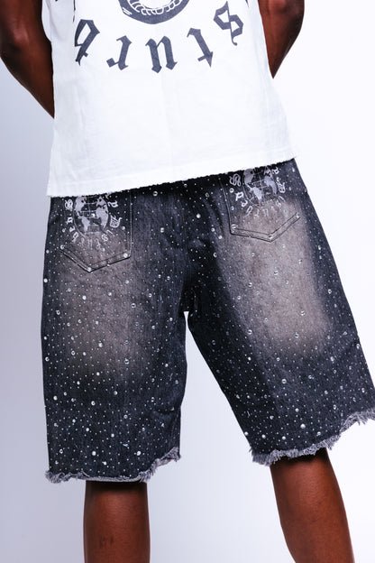 BLACK RHINESTONE JORTS