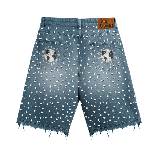 BLUE RHINESTONE JORTS