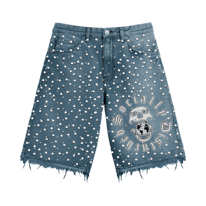 BLUE RHINESTONE JORTS