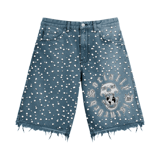 BLUE RHINESTONE JORTS