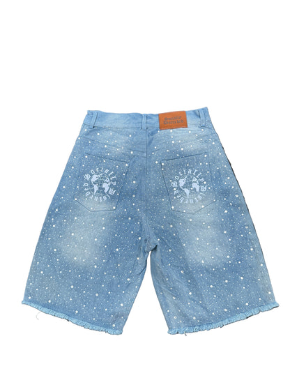 BLUE RHINESTONE JORTS