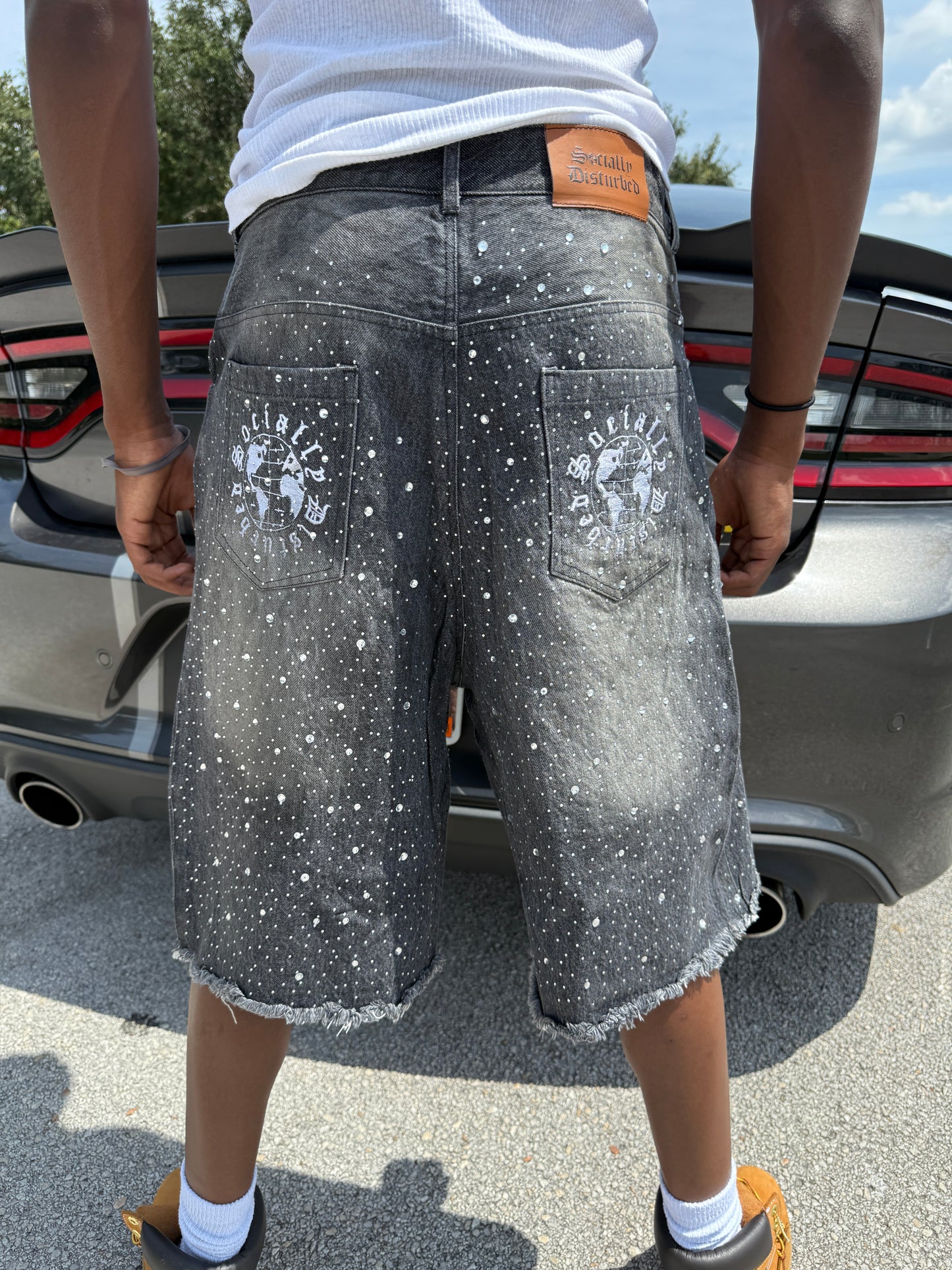 BLACK RHINESTONE JORTS