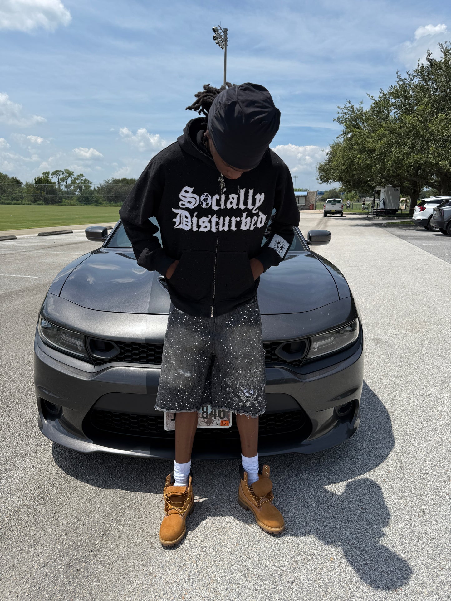 BLACK RHINESTONE JORTS