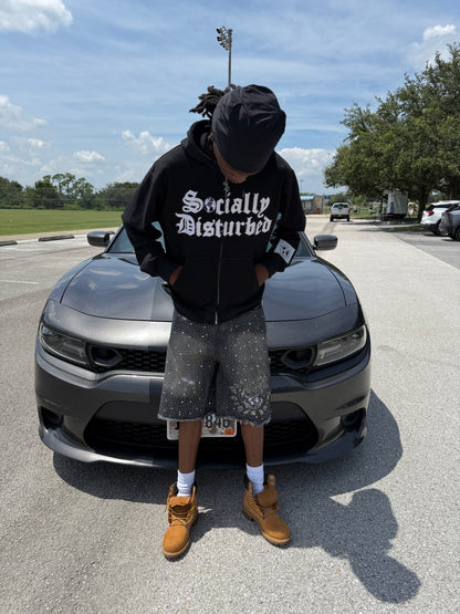 BLACK RHINESTONE JORTS