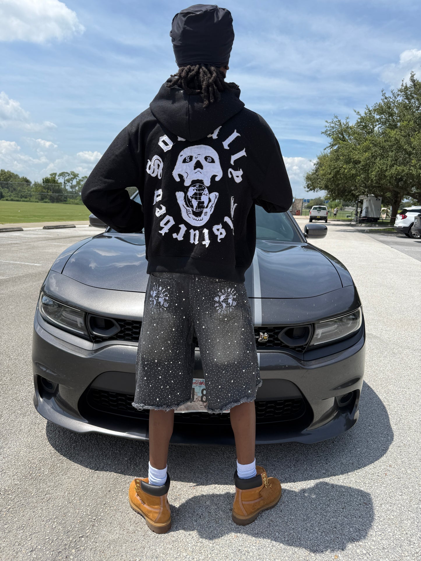 BLACK RHINESTONE JORTS