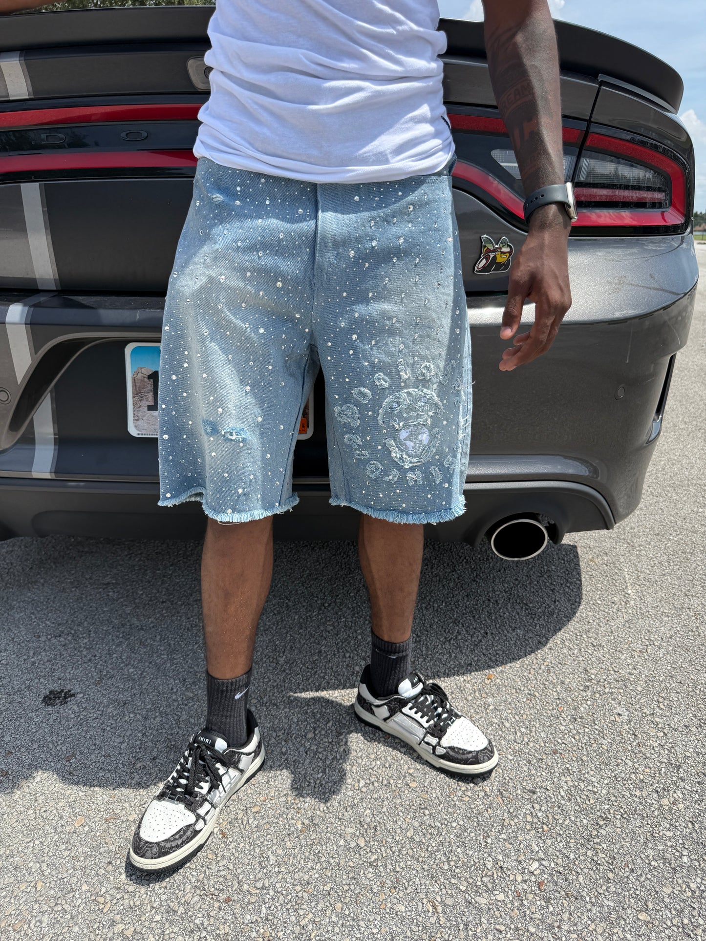 BLUE RHINESTONE JORTS