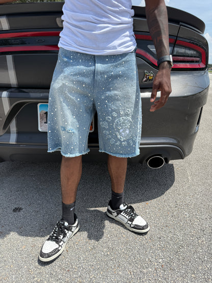 BLUE RHINESTONE JORTS