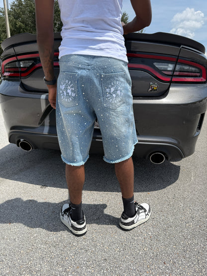 BLUE RHINESTONE JORTS