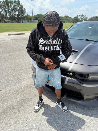 BLUE RHINESTONE JORTS