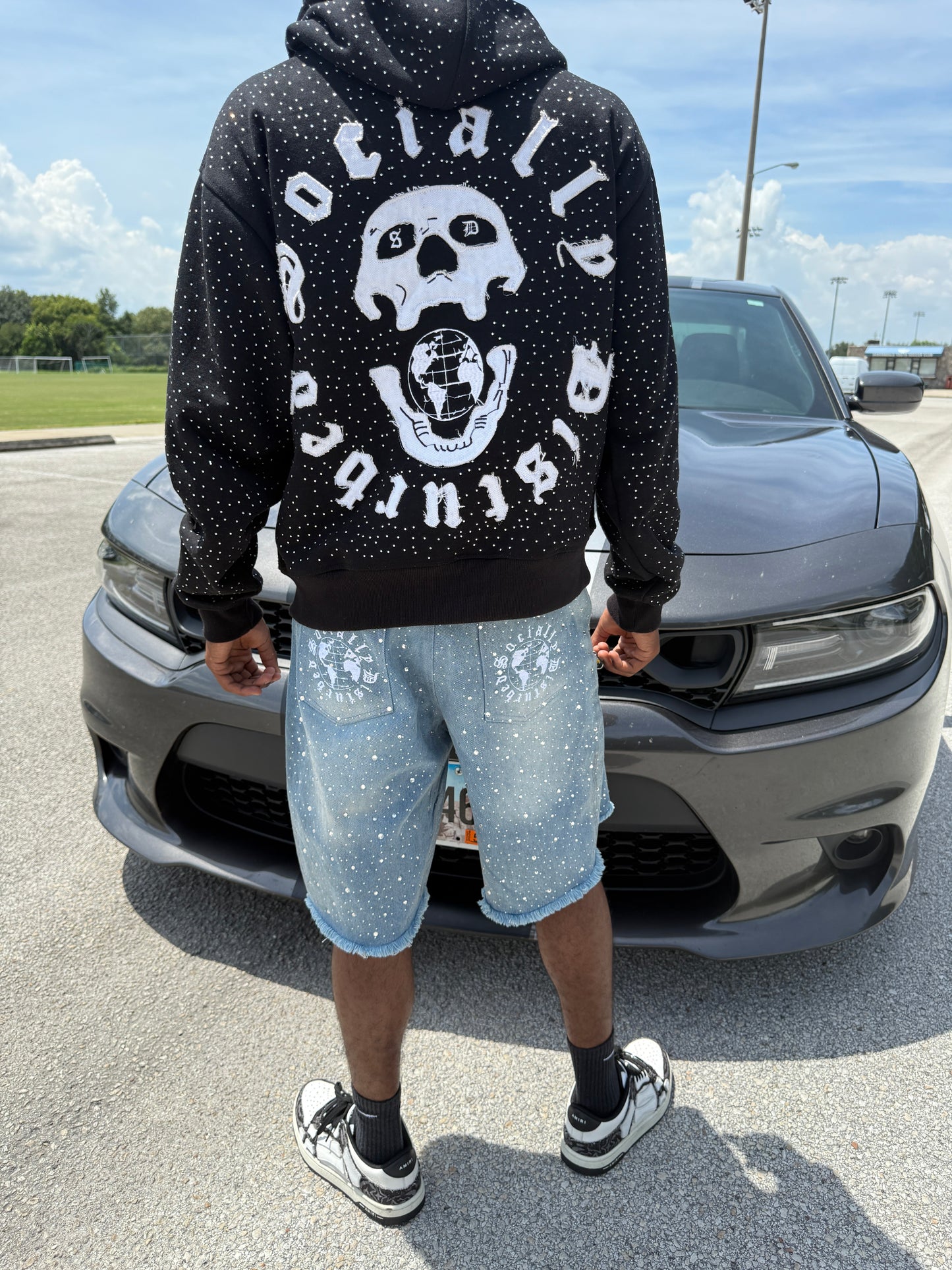 BLUE RHINESTONE JORTS